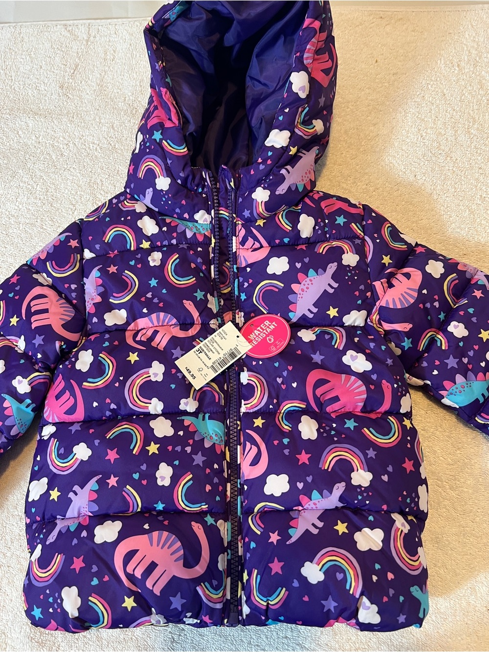 The Children's Place Purple Dino & Rainbow Puffer Jacket Size 3